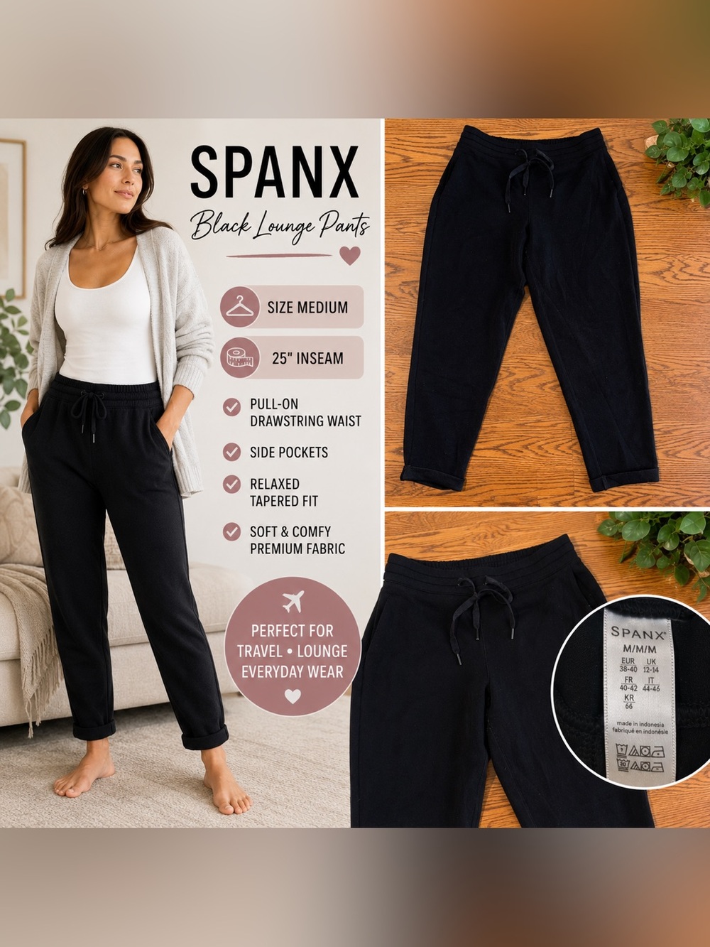 SPANX Black Tapered Lounge Pants – Women’s Medium